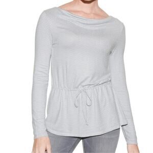 WHBM Cozy Tie-Front Knit Gray and White Stripe Top NWT